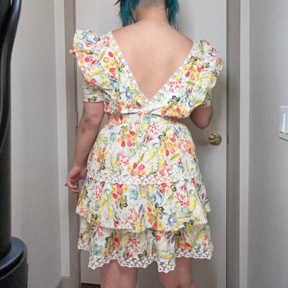 LAIT Knee Length Summer Dress Ruffles Knee Tier Layered Cottagecore Whimsycore L - Picture 5 of 9